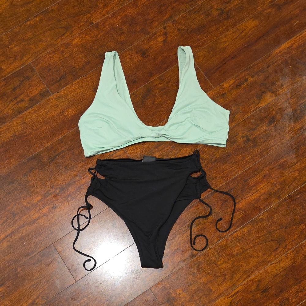 H&M Mint Green and Black Bikini Set